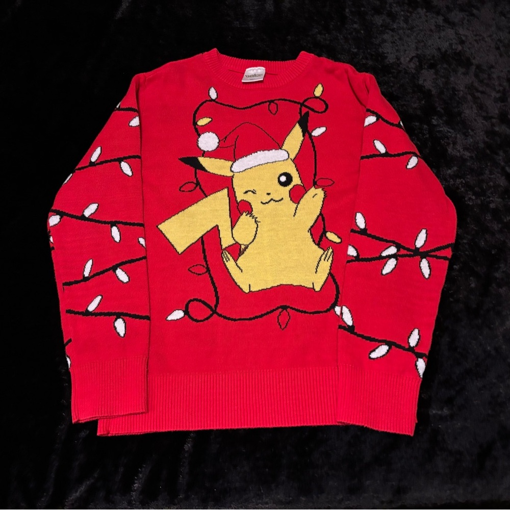 Boys Medium Pokemon Pikachu Santa Hat Christmas Sweater